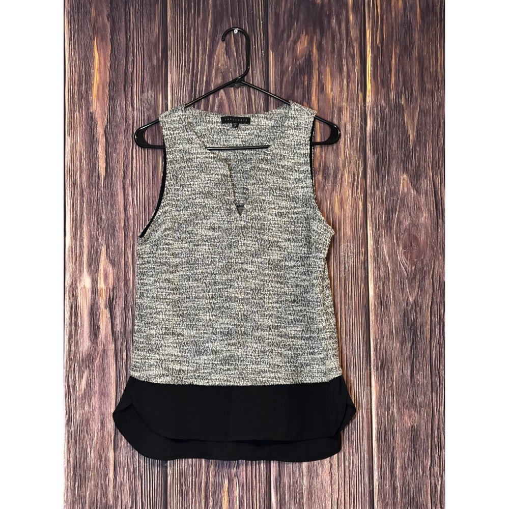Sanctuary Women's Sleeveless Tweed Mix Blouse Black White Metallic Size M